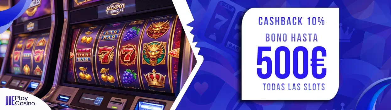 Cashback 10% en tragaperras hasta 500€ en OnePlay Casino